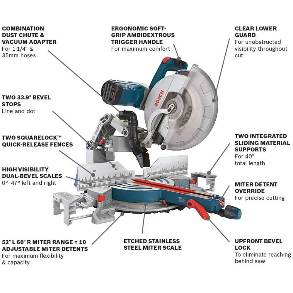 Tools & Equipment Bosch GCM12SD 12" 15 Amp Corded Dual Bevel Glide Compound Miter Saw Bench 5 Tools & Equipment Bosch GCM12SD 12" 15 Amp Corded Dual Bevel Glide Compound Miter Saw Bench