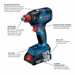 Bosch GDX18V-1800B12 18V 1/4" EC Brushless Impact Wrench Kit W/ 2.0 Ah Battery Tools & Equipment