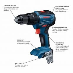 Bosch GSB18V-490N 18V 1/2" EC Brushless Hammer Drill/Driver - Bare Tool | High-Performance Power Drill 10 Tools & Equipment Bosch GSB18V-490N 18V 1/2