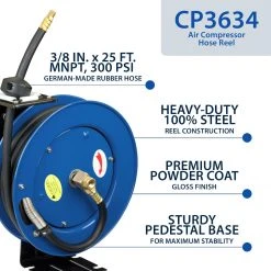 Cyclone Pneumatic 3/8” X 25’ 300 PSI Retractable Air Hose Reel W/ Rubber Hose Tools & Equipment 13 Cyclone Pneumatic 3/8” X 25’ 300 PSI Retractable Air Hose Reel W/ Rubber Hose Tools & Equipment
