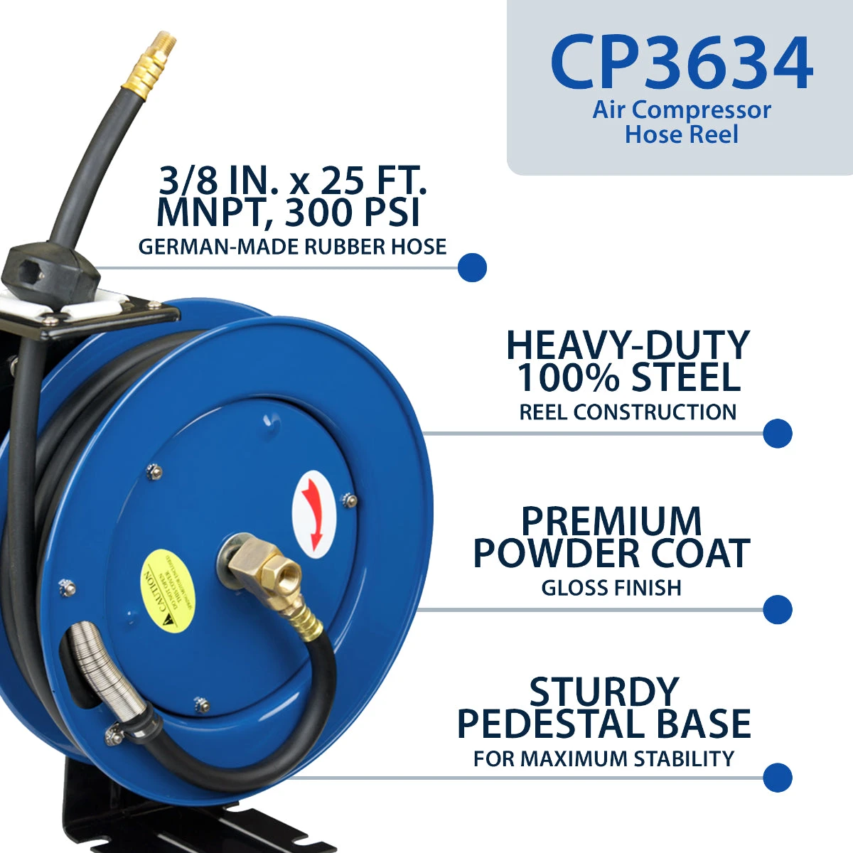 Cyclone Pneumatic 3/8” X 25’ 300 PSI Retractable Air Hose Reel W/ Rubber Hose Tools & Equipment 5 Cyclone Pneumatic 3/8” X 25’ 300 PSI Retractable Air Hose Reel W/ Rubber Hose Tools & Equipment