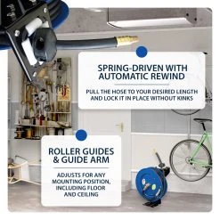 Cyclone Pneumatic 3/8” X 25’ 300 PSI Retractable Air Hose Reel W/ Rubber Hose Tools & Equipment 14 Cyclone Pneumatic 3/8” X 25’ 300 PSI Retractable Air Hose Reel W/ Rubber Hose Tools & Equipment