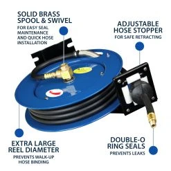 Cyclone Pneumatic 3/8” X 25’ 300 PSI Retractable Air Hose Reel W/ Rubber Hose Tools & Equipment 15 Cyclone Pneumatic 3/8” X 25’ 300 PSI Retractable Air Hose Reel W/ Rubber Hose Tools & Equipment