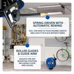 Cyclone Pneumatic CP3688 3/8” X 50’ Retractable Air Hose Reel W/ Rubber Hose