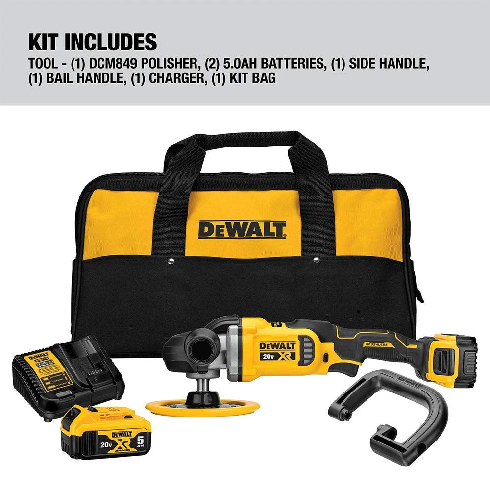 DeWALT DCM849P2 20V MAX XR 7" Brushless Cordless Rotary Polisher Kit - Automotive Polishing Tool 4 DeWALT DCM849P2 20V MAX XR 7" Brushless Cordless Rotary Polisher Kit Automotive