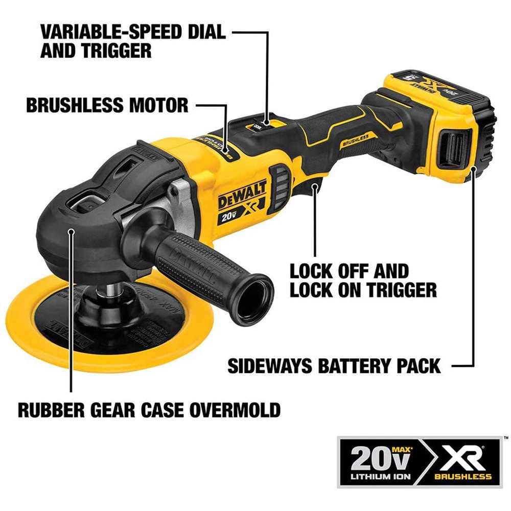 DeWALT DCM849P2 20V MAX XR 7" Brushless Cordless Rotary Polisher Kit - Automotive Polishing Tool 5 DeWALT DCM849P2 20V MAX XR 7" Brushless Cordless Rotary Polisher Kit Automotive