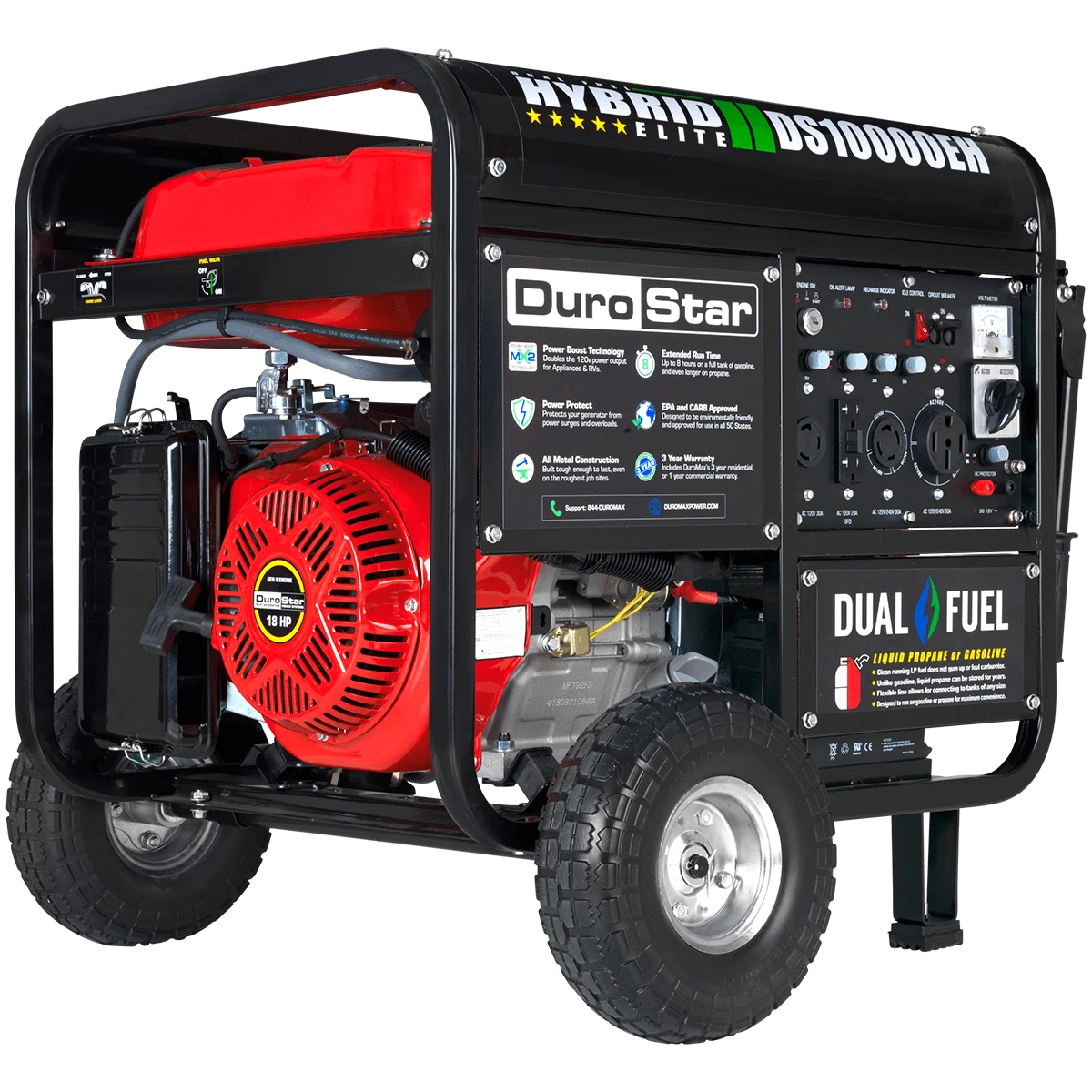 DuroStar DS10000EH 10,000W Dual Fuel Portable Generator with Electric Start | Home & Jobsite Backup Power 3 Dual Fuel Generators DuroStar DS10000EH 10,000W 439cc Dual Fuel Portable Generator W/ Electric Start