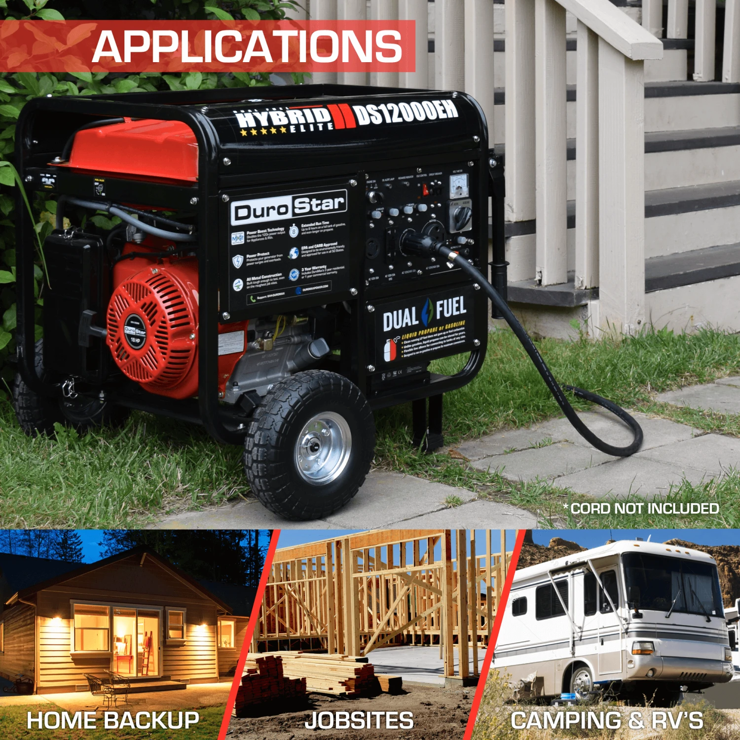 DuroStar DS12000EH 12,000-Watt 457cc Dual Fuel Portable Generator | Gas & Propane Powered 4 DuroStar DS12000EH 12,000-Watt 457cc Portable Dual Fuel Gas Propane Generator Dual Fuel Generators