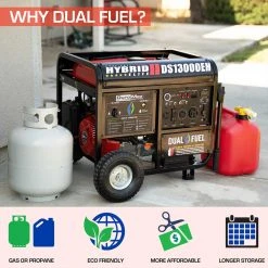 Dual Fuel Generators DuroStar DS13000EH 13000 Watt 500cc Dual Fuel Portable Generator