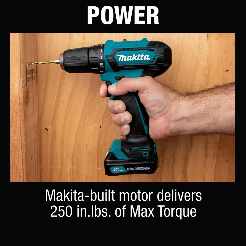 Tools & Equipment Makita FD09R1 12 Volt 3/8 Inch 2.0Ah CXT Lithium-Ion Cordless Driver-Drill Kit 5 Tools & Equipment Makita FD09R1 12 Volt 3/8 Inch 2.0Ah CXT Lithium-Ion Cordless Driver-Drill Kit