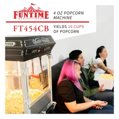 FunTime FT454CB 4oz Black Popcorn Popper Machine Maker Cart Vintage Style Home Goods