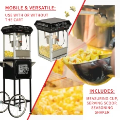 FunTime FT454CB 4oz Black Popcorn Popper Machine Maker Cart Vintage Style Home Goods