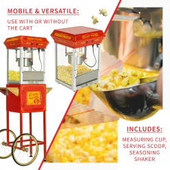 FunTime FT454CR 4oz Red Popcorn Popper Machine Maker Cart Vintage Style Home Goods