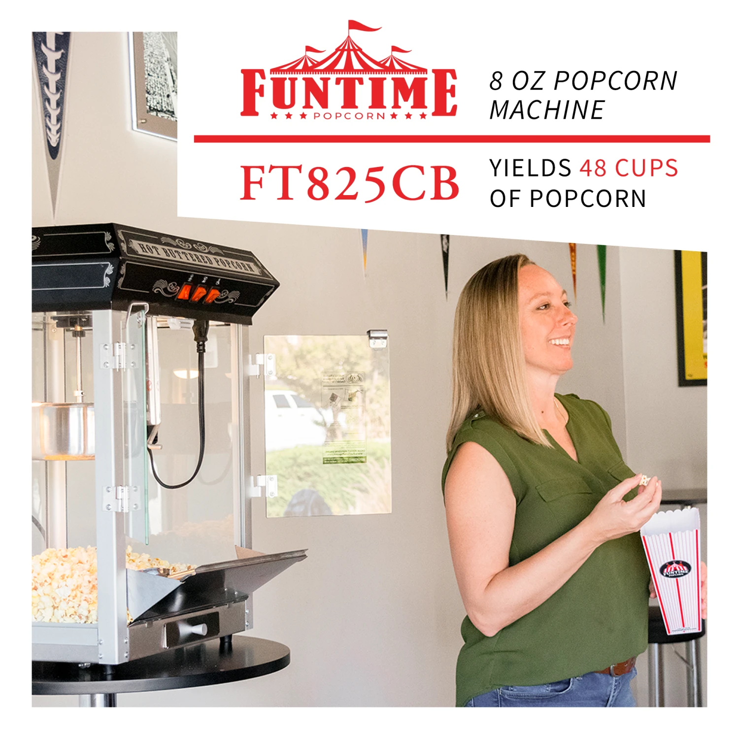 FunTime FT825CB 8oz Black Bar Table Top Popcorn Popper Machine - Perfect for Home, Parties, and Cinemas 4 FunTime FT825CB 8oz Black Bar Table Top Popcorn Popper Maker Machine