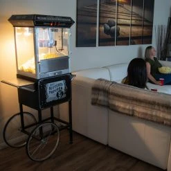 FunTime FT862CBG 8oz Black Popcorn Popper Machine Maker Cart Vintage Style