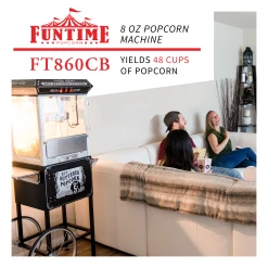 FunTime FT860CB 8oz Premium Black Popcorn Popper Machine Maker Cart Vintage Home Goods