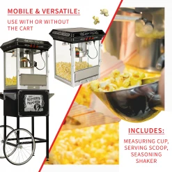 FunTime FT860CB 8oz Premium Black Popcorn Popper Machine Maker Cart Vintage Home Goods
