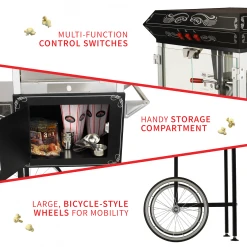 FunTime FT860CB 8oz Premium Black Popcorn Popper Machine Maker Cart Vintage Home Goods