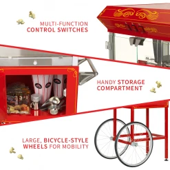 FunTime FT860CRS 8oz Premium Red Silver Popcorn Popper Machine Maker Cart Home Goods