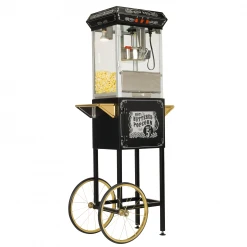 FunTime FT862CBG 8oz Black Popcorn Popper Machine Maker Cart Vintage Style