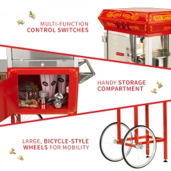 Home Goods FunTime FT862CRS 8oz Red Popcorn Popper Machine Maker Cart Vintage Style