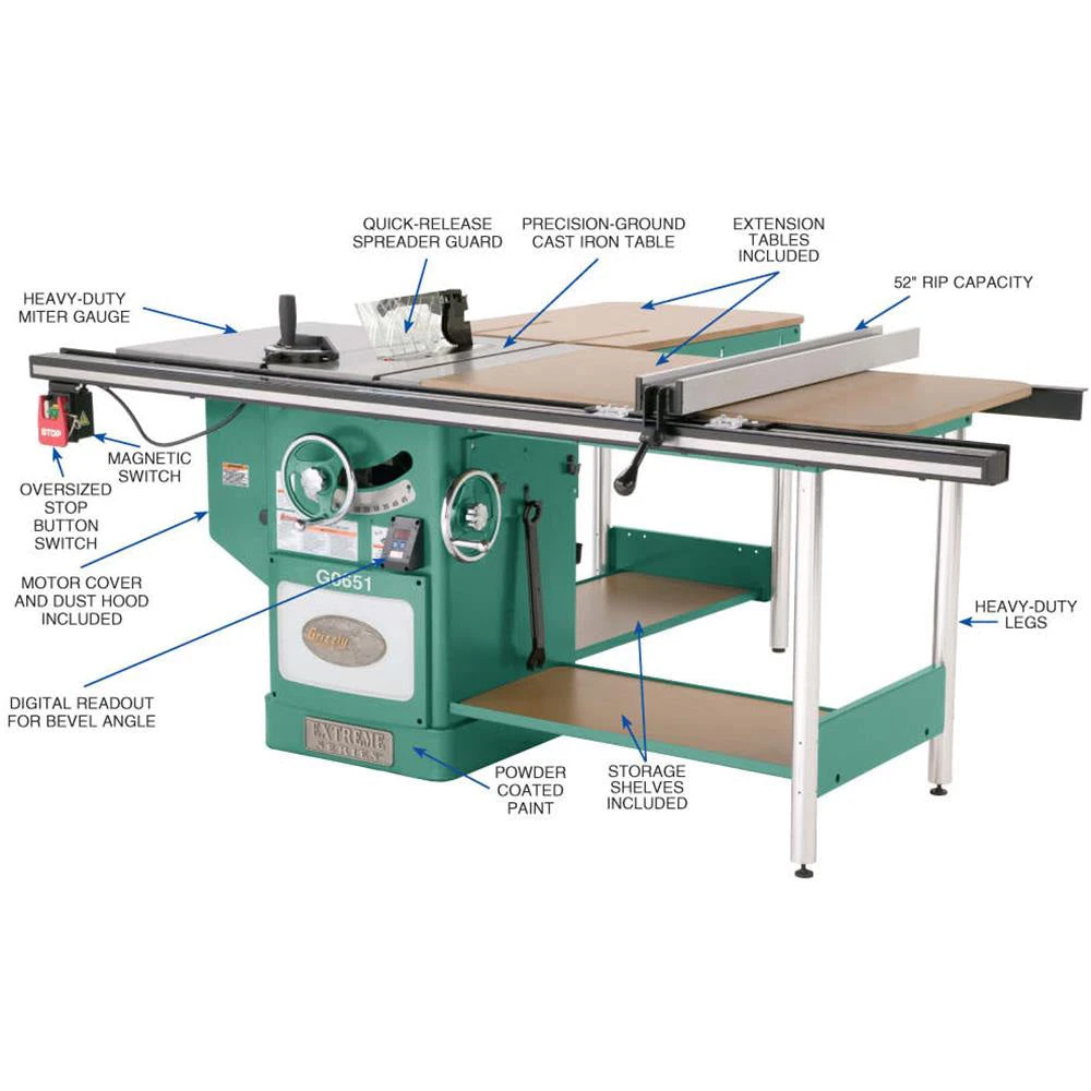 Grizzly G0651 220V 10 Inch 3 HP 220V Heavy Duty Cabinet Table Saw Riving Knife Tools & Equipment 6 Grizzly G0651 220V 10 Inch 3 HP 220V Heavy Duty Cabinet Table Saw Riving Knife Tools & Equipment