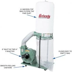 Tools & Equipment Grizzly G1028Z2 120V/240V 1-1/2 HP Dust Collector