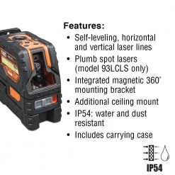 Klein 93LCLS Cordless Self Leveling Cross Line W/ Plumb Spot Laser Level 10 Klein 93LCLS Cordless Self Leveling Cross Line W/ Plumb Spot Laser Level