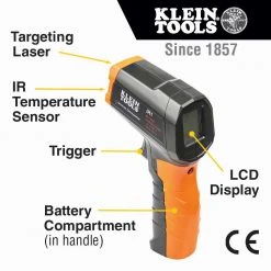 Tools & Equipment Klein IR1 10:1 Cordless Infrared Digital Thermometer W/ Targeting Laser