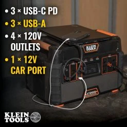 Klein KTB1000 1500W Portable Pure Sine Wave Rechargeable Power Station Batteries & Chargers