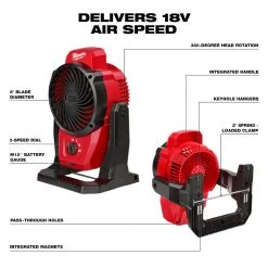 Milwaukee 0820-20 M12 12V Cordless Li-Ion Mounting Fan - Bare Tool Tools & Equipment