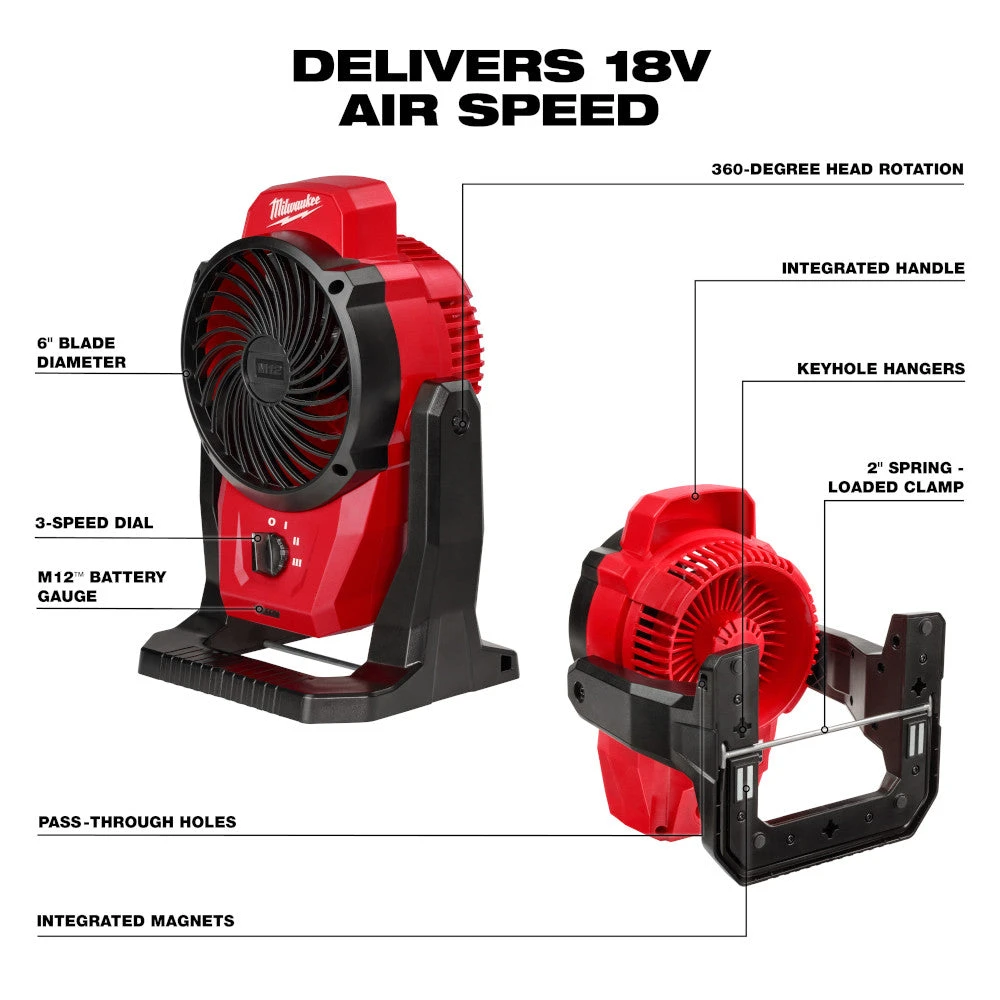 Milwaukee 0820-20 M12 12V Cordless Li-Ion Mounting Fan - Bare Tool Tools & Equipment 4 Milwaukee 0820-20 M12 12V Cordless Li-Ion Mounting Fan - Bare Tool Tools & Equipment