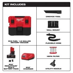 Milwaukee 0960-21 M12 FUEL 1.6 Gallon Cordless Compact Quiet Wet/Dry Vacuum Kit Tools & Equipment