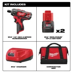 Milwaukee 2406-22 M12 12V 1/4-Inch Hex 2-Speed Screwdriver Kit 10 Milwaukee 2406-22 M12 12V 1/4-Inch Hex 2-Speed Screwdriver Kit