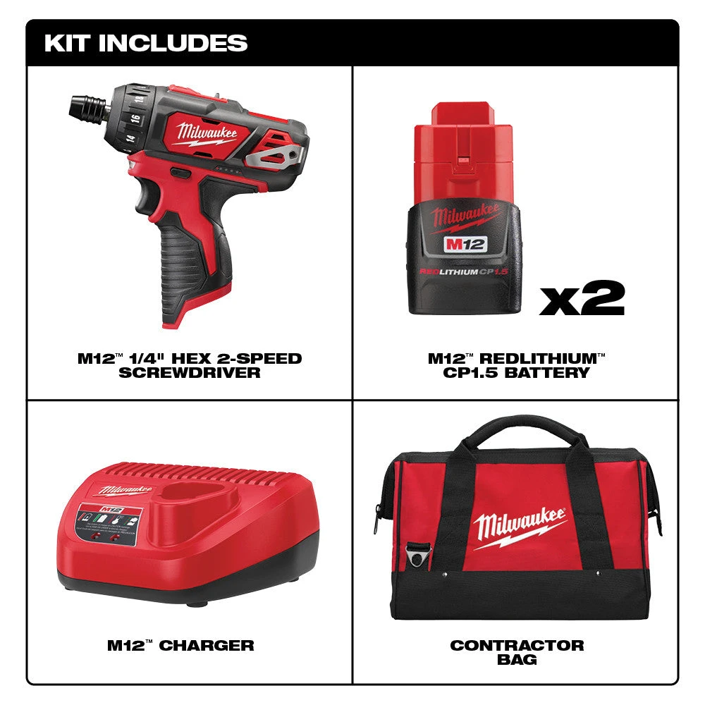 Milwaukee 2406-22 M12 12V 1/4-Inch Hex 2-Speed Screwdriver Kit 4 Milwaukee 2406-22 M12 12V 1/4-Inch Hex 2-Speed Screwdriver Kit