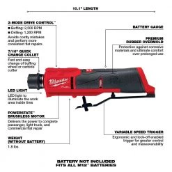 Automotive Milwaukee 2409-20 M12 FUEL 12V Brushless Li-Ion Low Speed Tire Buffer -Bare Tool