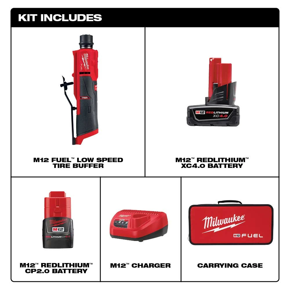Milwaukee 2409-22 M12 FUEL 12V Brushless Li-Ion Low Speed Tire Buffer Kit Automotive 4 Milwaukee 2409-22 M12 FUEL 12V Brushless Li-Ion Low Speed Tire Buffer Kit Automotive