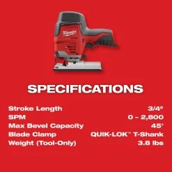 Milwaukee 2445-20 M12 12V High Performance Jig Saw - Bare Tool