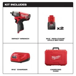 Tools & Equipment Milwaukee 2454-22 M12 FUEL 12V 3/8-Inch Impact Wrench Kit