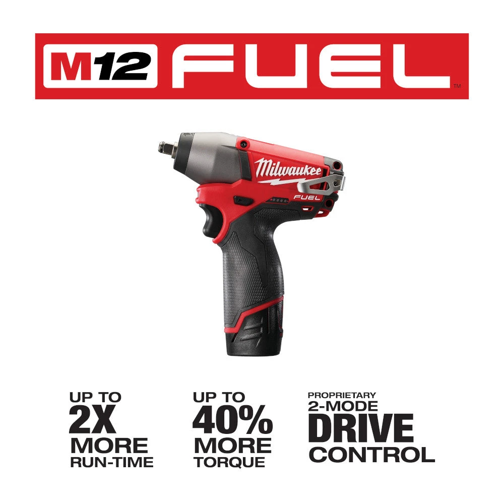 Milwaukee 2454-22 M12 FUEL 12V 3/8-Inch Impact Wrench Kit - Compact & Powerful Tool for Automotive & DIY Projects 5 Tools & Equipment Milwaukee 2454-22 M12 FUEL 12V 3/8-Inch Impact Wrench Kit