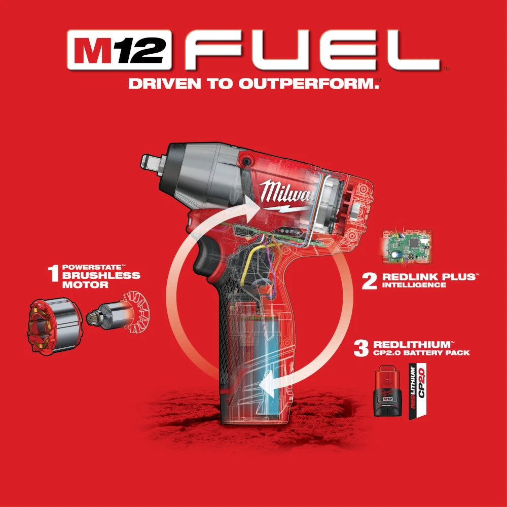 Milwaukee 2454-22 M12 FUEL 12V 3/8-Inch Impact Wrench Kit - Compact & Powerful Tool for Automotive & DIY Projects 9 Tools & Equipment Milwaukee 2454-22 M12 FUEL 12V 3/8-Inch Impact Wrench Kit