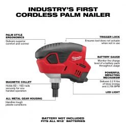 Milwaukee 2458-20 M12 12V Palm Nailer W/ Hand Strap - Bare Tool