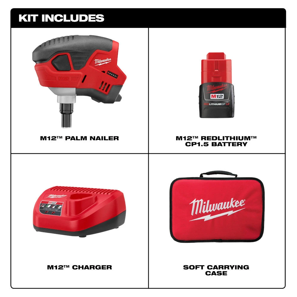 Milwaukee 2458-21 M12 12V Lithium-Ion Palm Nailer Kit Tools & Equipment 4 Milwaukee 2458-21 M12 12V Lithium-Ion Palm Nailer Kit Tools & Equipment