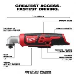 Tools & Equipment Milwaukee 2467-20 M12 12V 1/4-Inch Hex Right Angle Impact Driver - Bare Tool