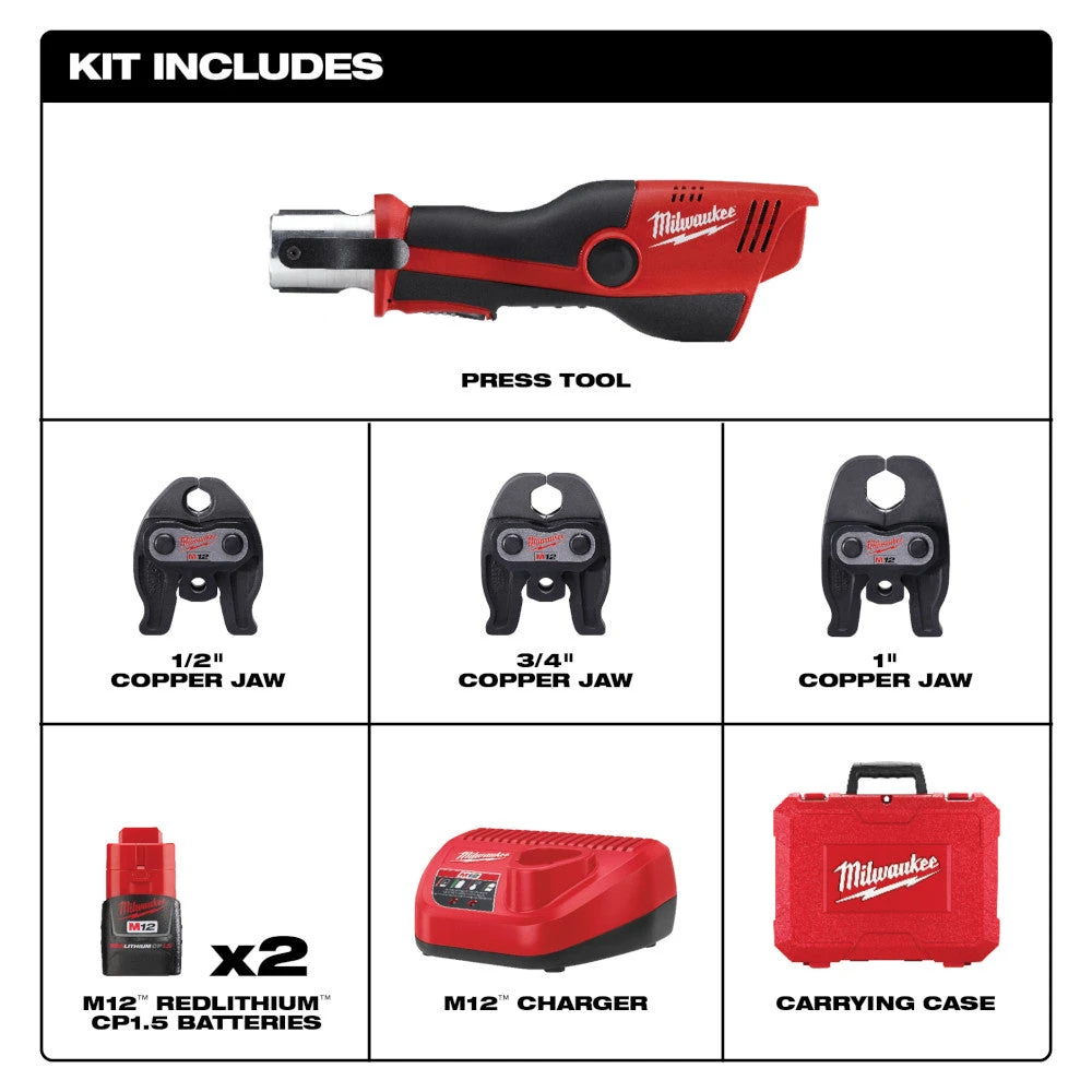 Tools & Equipment Milwaukee 2473-22 M12 12V Force Logic Press Tool Kit 4 Tools & Equipment Milwaukee 2473-22 M12 12V Force Logic Press Tool Kit