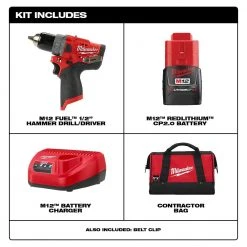 Tools & Equipment Milwaukee 2504-21 M12 FUEL 1/2" Brushless Hammer Drill Kit W/ 2.0 Ah Battery
