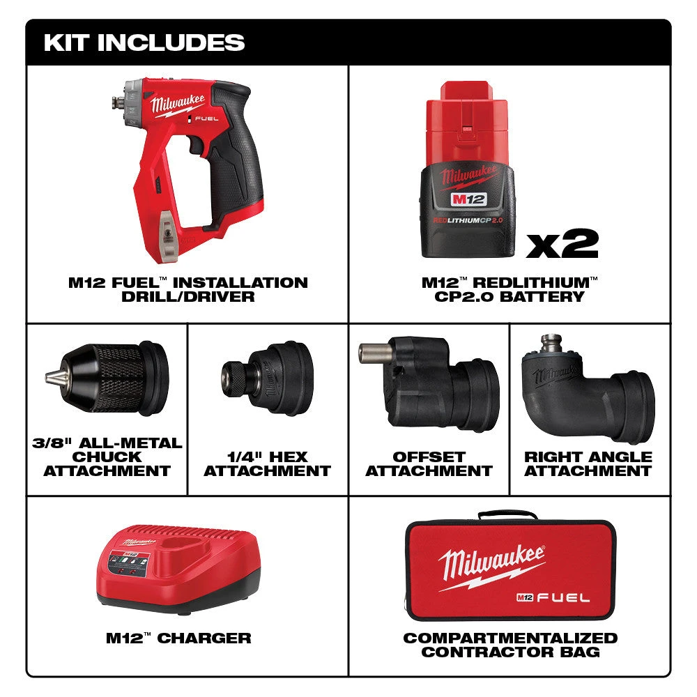 Tools & Equipment Milwaukee 2505-22 M12 FUEL 12V Brushless Installation 4-in-1 Drill/Driver Kit 4 Tools & Equipment Milwaukee 2505-22 M12 FUEL 12V Brushless Installation 4-in-1 Drill/Driver Kit