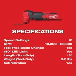 Milwaukee 2526-20 M12 12V Cordless Oscillating Multi-Tool - Bare Tool 21 Milwaukee 2526-20 M12 12V Cordless Oscillating Multi-Tool - Bare Tool