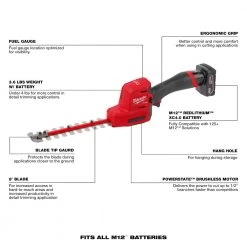 Tools & Equipment Milwaukee 2533-21 M12 FUEL 8" Cordless Hedge Trimmer Kit 18 Tools & Equipment Milwaukee 2533-21 M12 FUEL 8