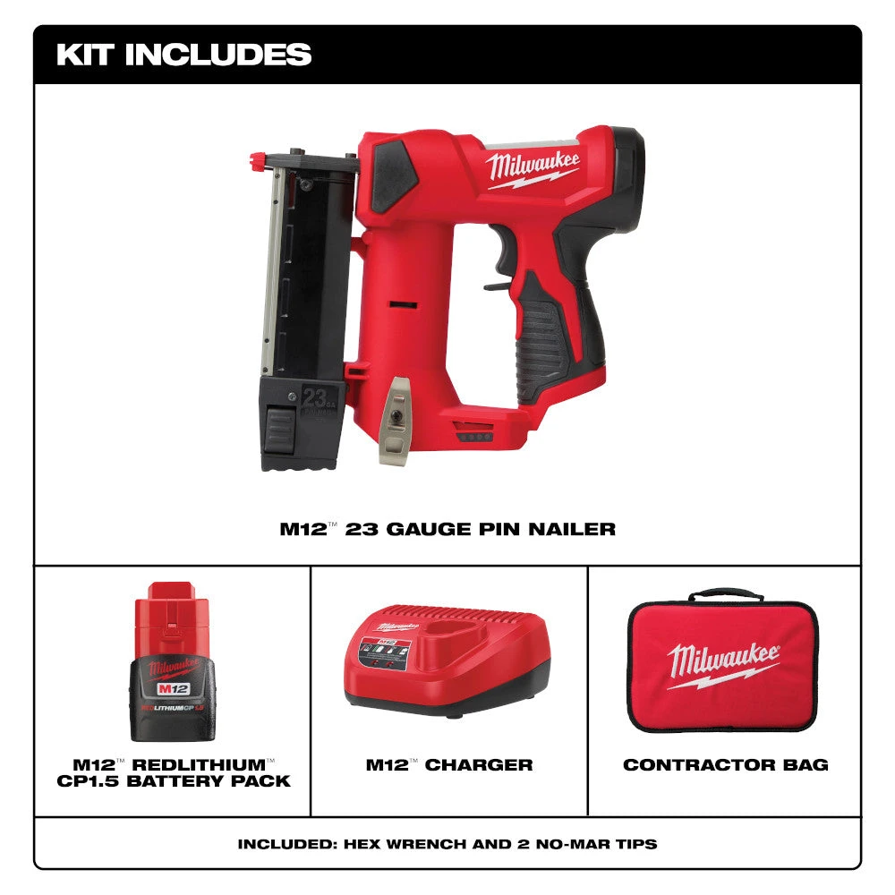 Milwaukee 2540-21 M12 12V 23 Gauge Lightweight Compact Cordless Pin Nailer Kit 5 Milwaukee 2540-21 M12 12V 23 Gauge Lightweight Compact Cordless Pin Nailer Kit